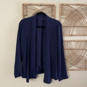 Eileen Fisher Silk Georgette Shawl Collar Jacket Open Navy Blue $228 Sz S B21